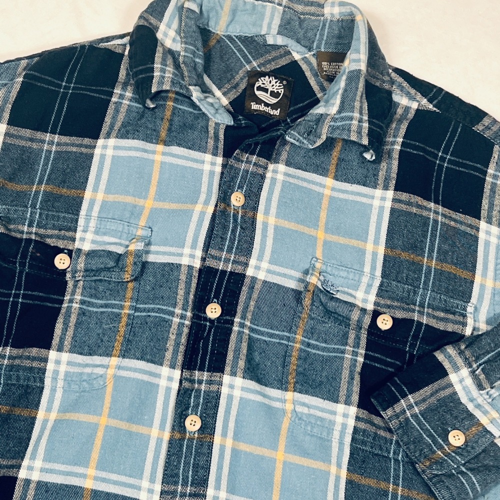 Timberland Mens Blue Plaid Cotton Flannel Long Sleeve Button Down Shirt Size M